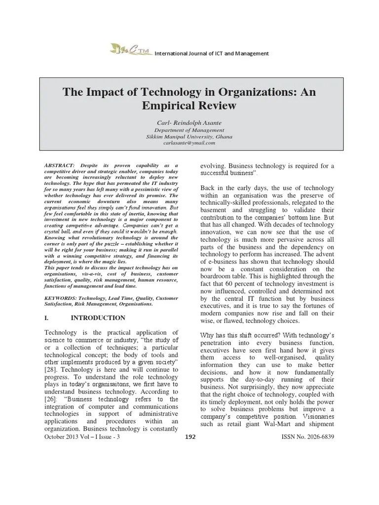 The Impact Of Technology In Organization | Download Free PDF | Human ...