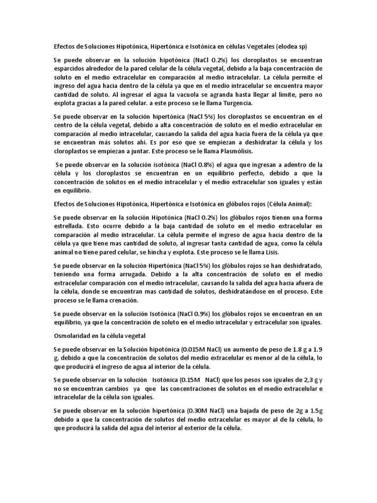 Informe Osmosis 1 | PDF | Química | Biología Celular