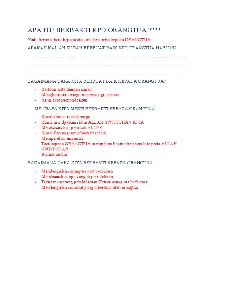 Apa Itu Berbakti KPD Orangtua | PDF