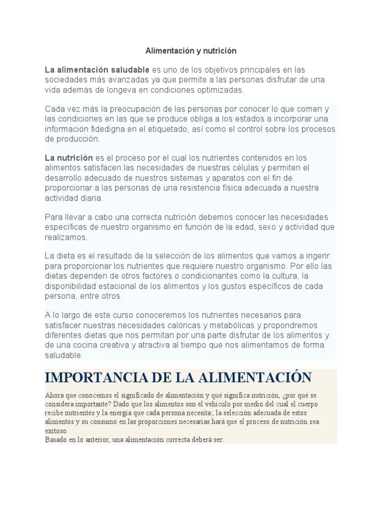 Alimentación Y Nutrición | PDF | Nutrición | Dieta Y Nutrición