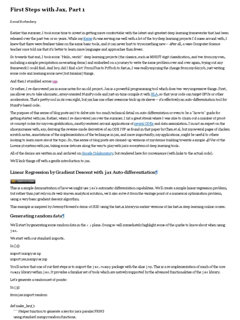 First Steps With Jax, Part 1 - Daniel Rothenberg | PDF | Mean Squared ...