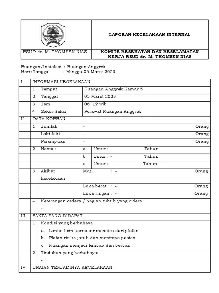 Laporan Kecelakaan Internal | PDF