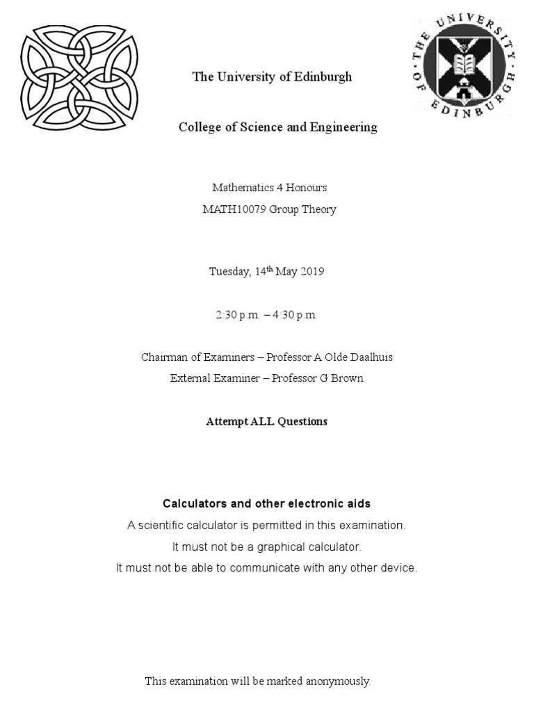 The University Of Edinburgh Group Theory Problem Set | PDF | Group ...