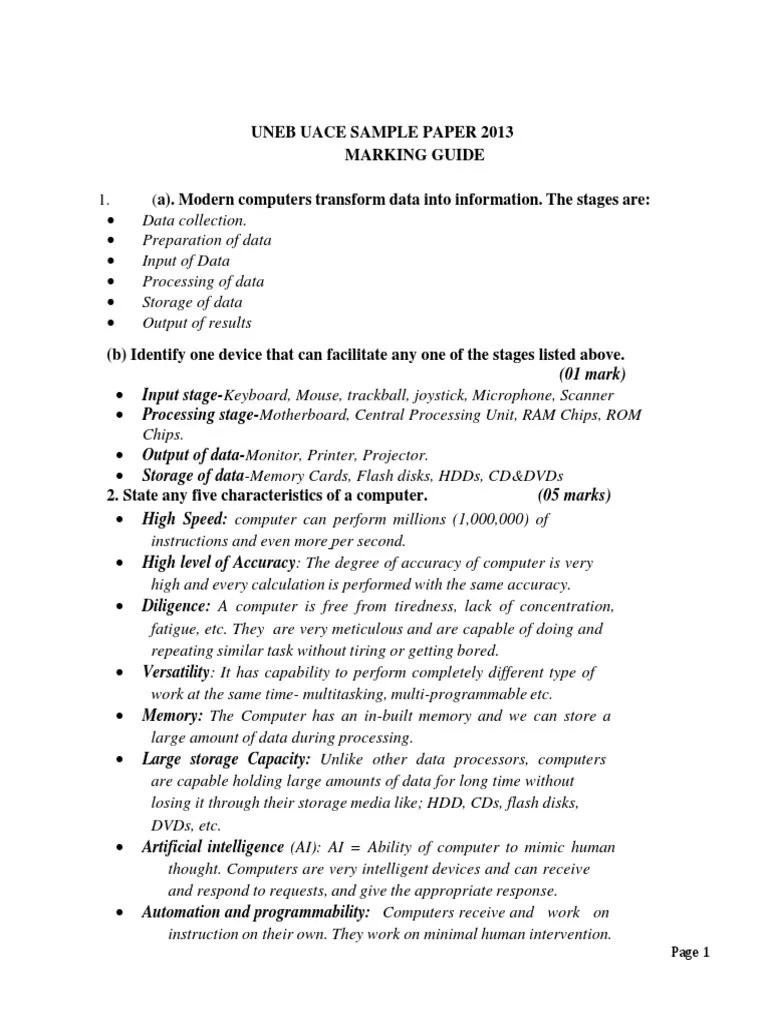 Uneb Subsidiary Ict S850-1 Marking Guide 2013 NCDC Sample PDF | PDF | Computer File | Computer ...
