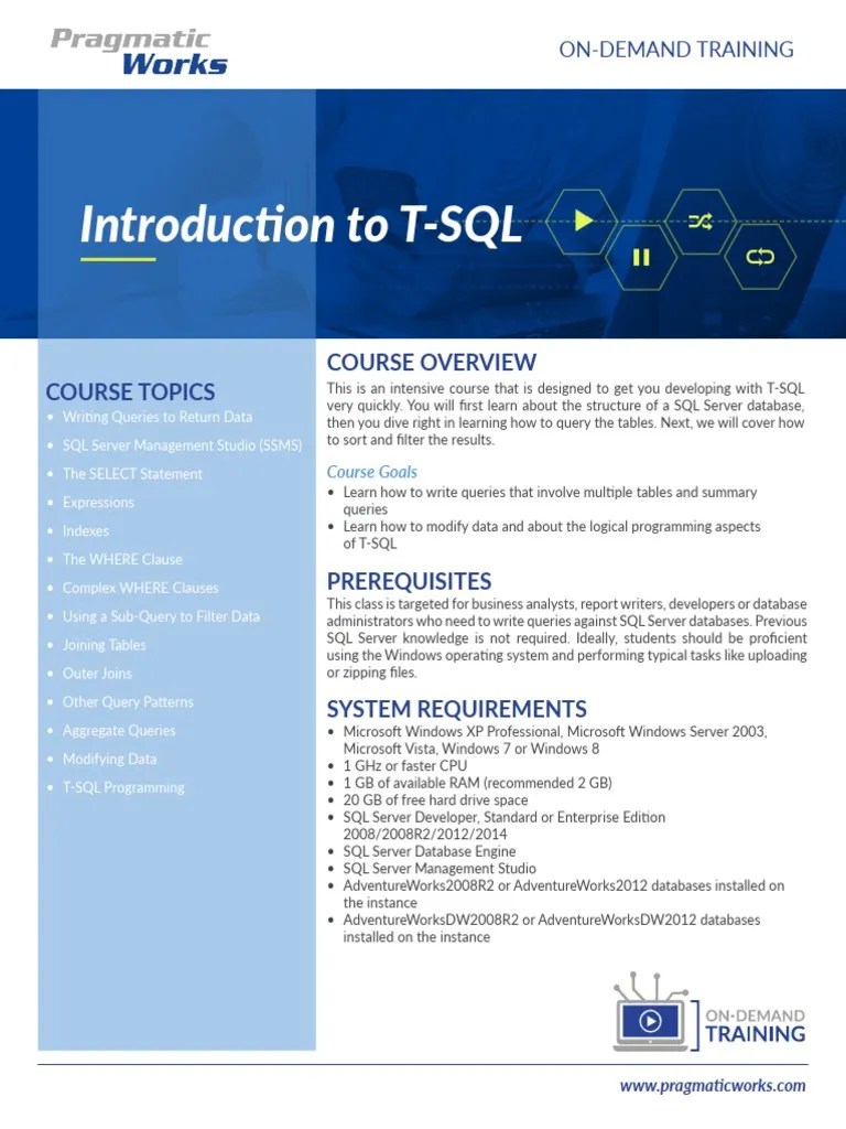 Introduction To T SQL | PDF | Microsoft Sql Server | Databases