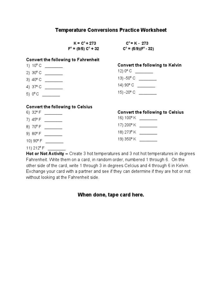 Temperature Conversions Practice Worksheet | PDF