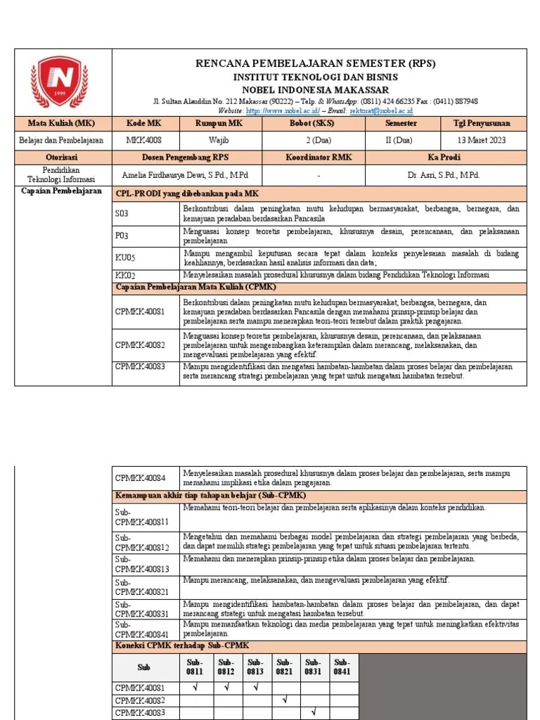 Rps Belajar Dan Pembelajaran Pdf Seni