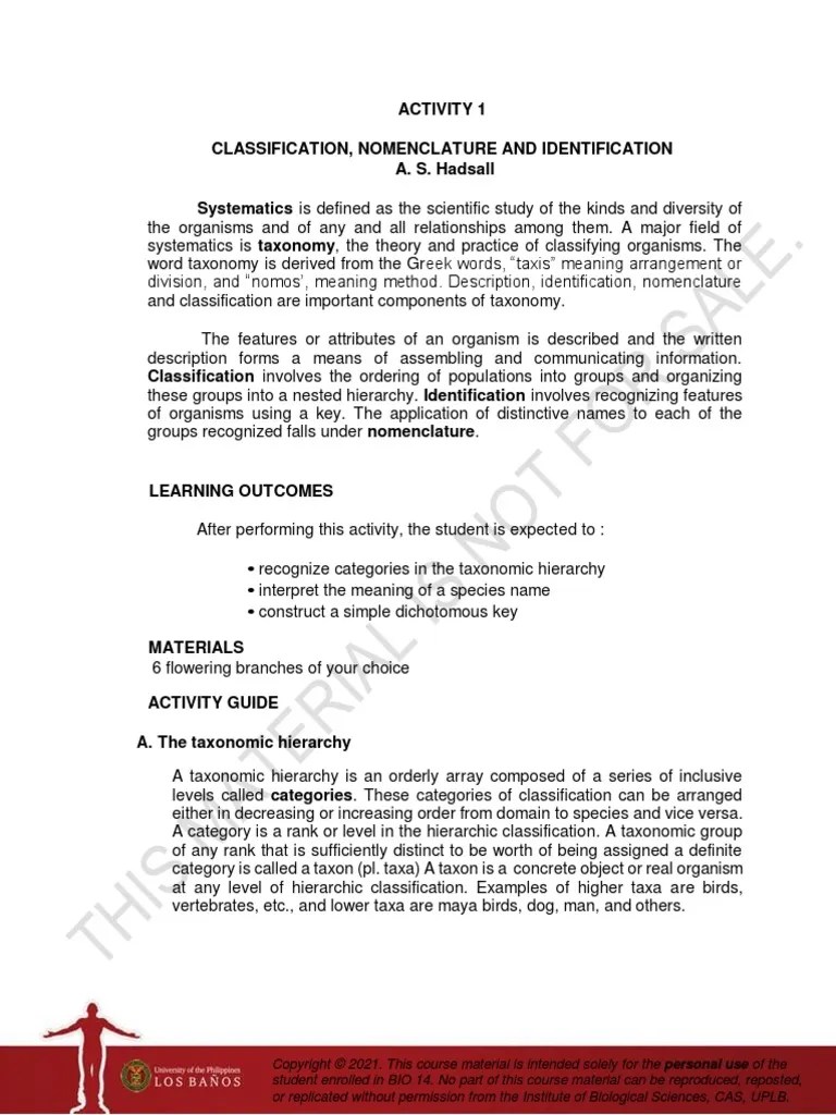 Activity 1-Classification, Nomenclature, And Identification | Download Free PDF | Taxonomy ...