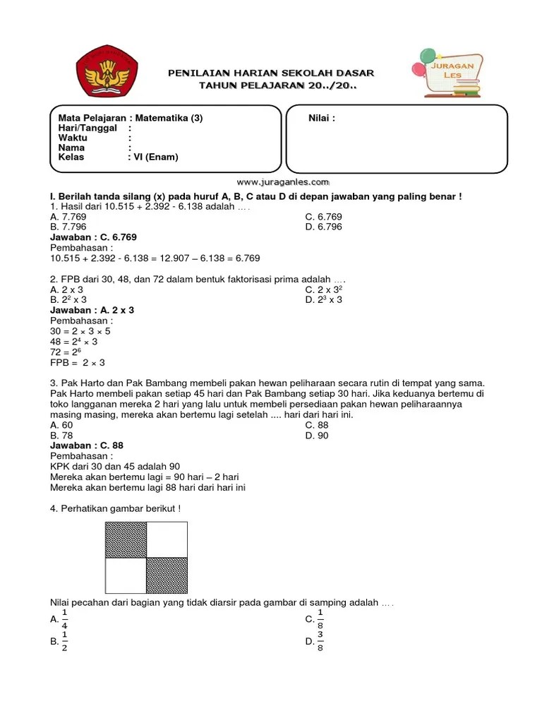 Soal Math Kelas 6 US | PDF