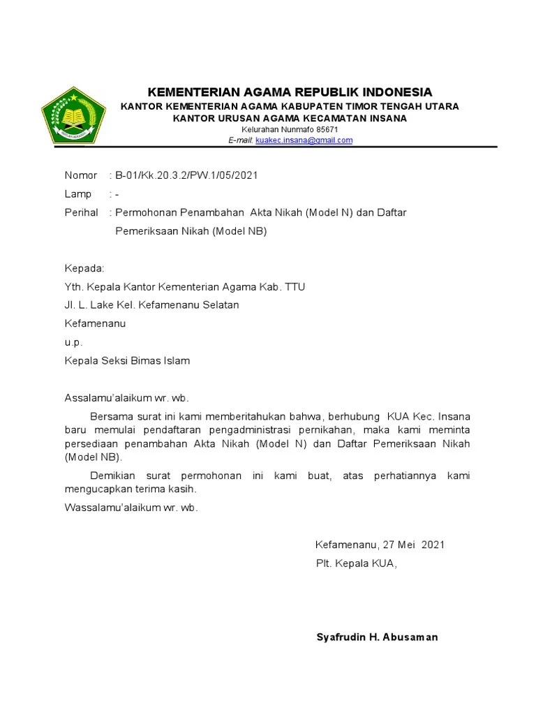 Permohonan Kutipan Akta Nikah (Model N) | PDF