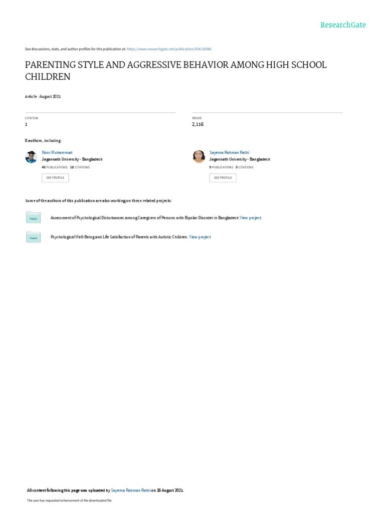 Parenting Styleand Aggressive Behavioramong High School Children 0000 ...