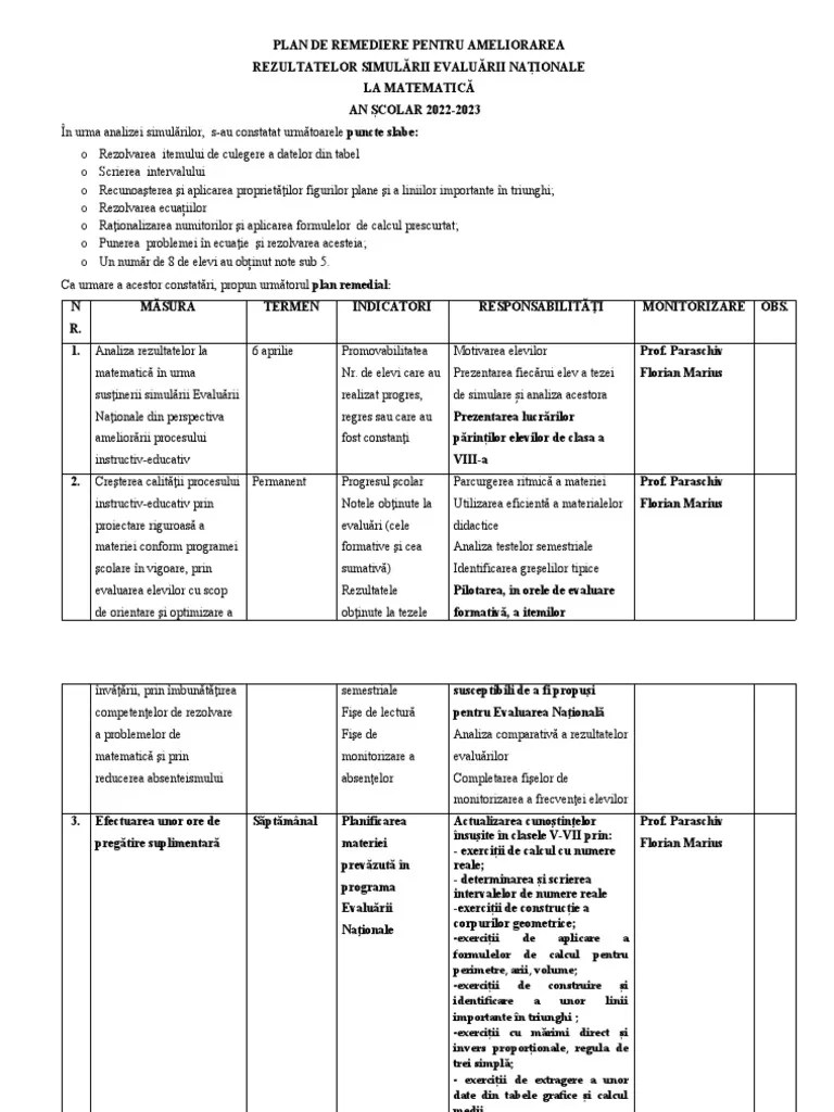 Plan Remedial Matematica | PDF