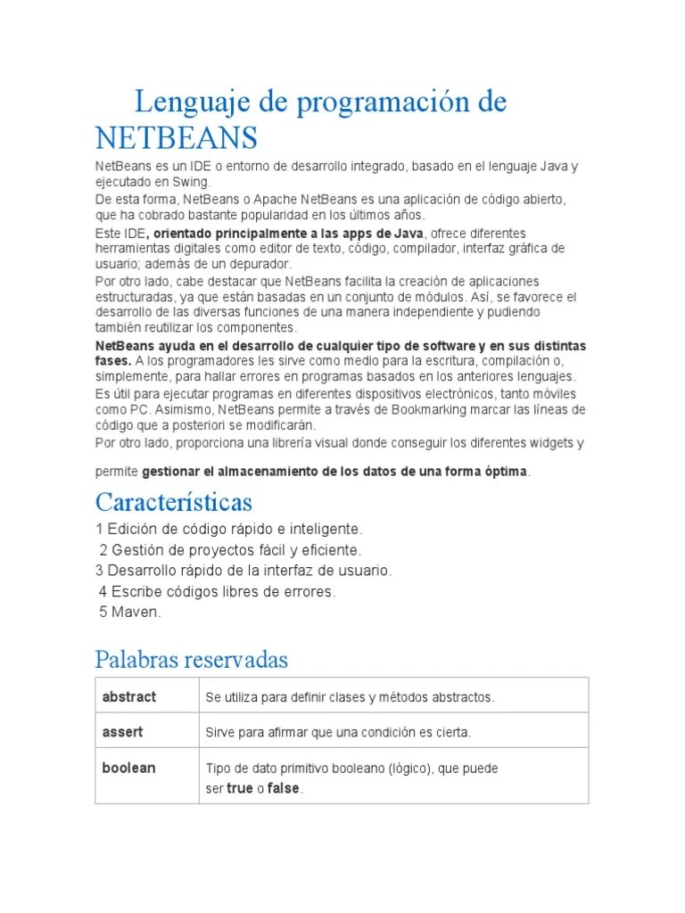 Lenguaje De Programación De NETBEANS (1) | PDF | Aplicaciones Y ...