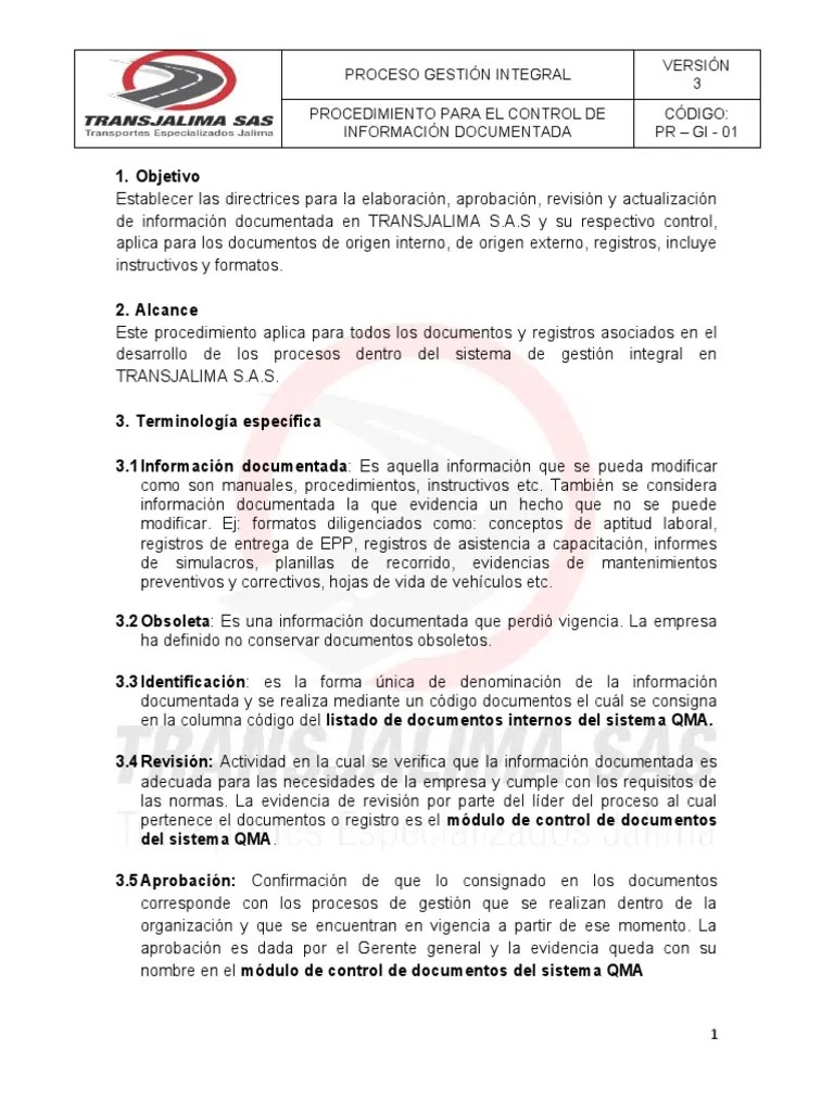 Control De Documentos En Transjalima Pdf Informática