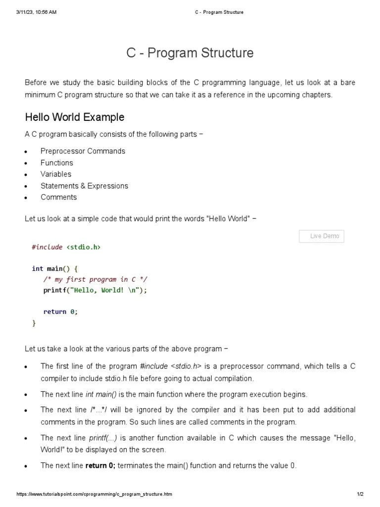 C - Program Structure | PDF | Computer Program | Programming