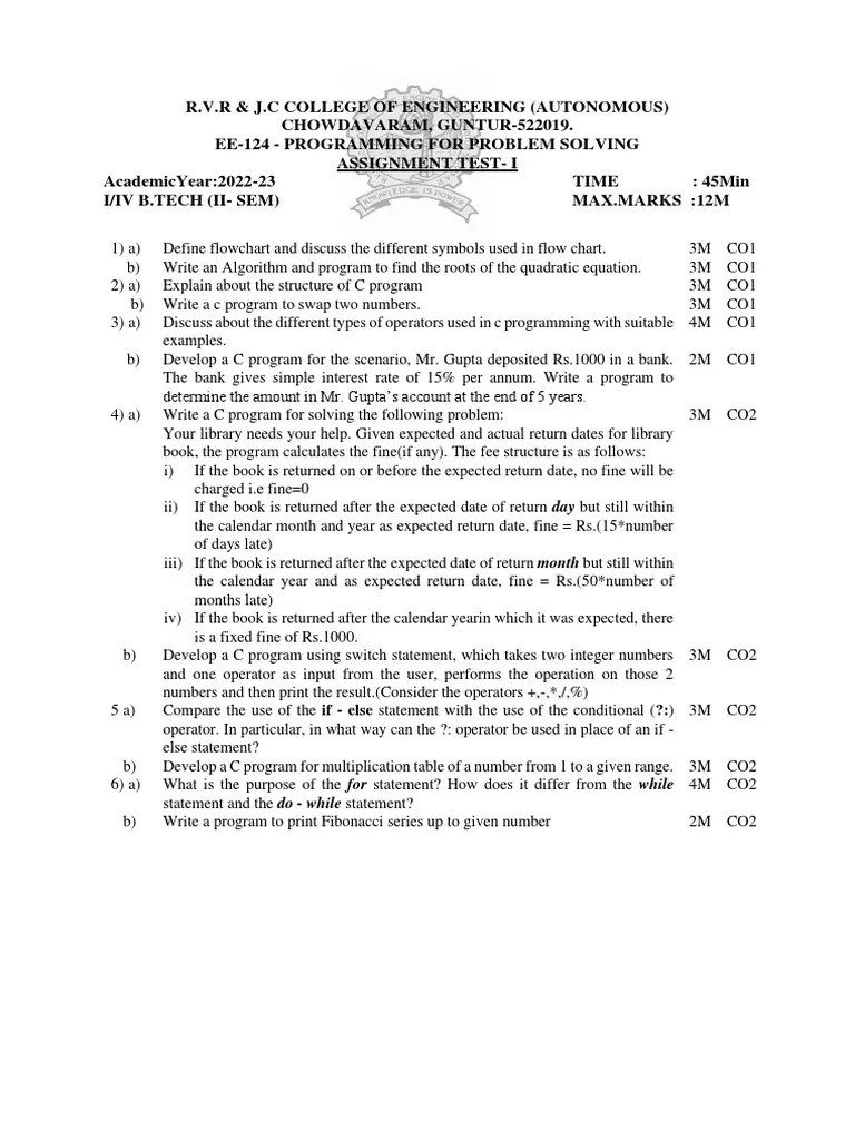 C Programming Assignment On Flowcharts, Algorithms, Data Types ...