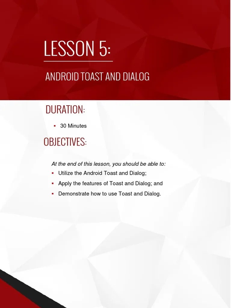 4 Android Toast And Dialog PDF | PDF | Mobile App | Class (Computer ...