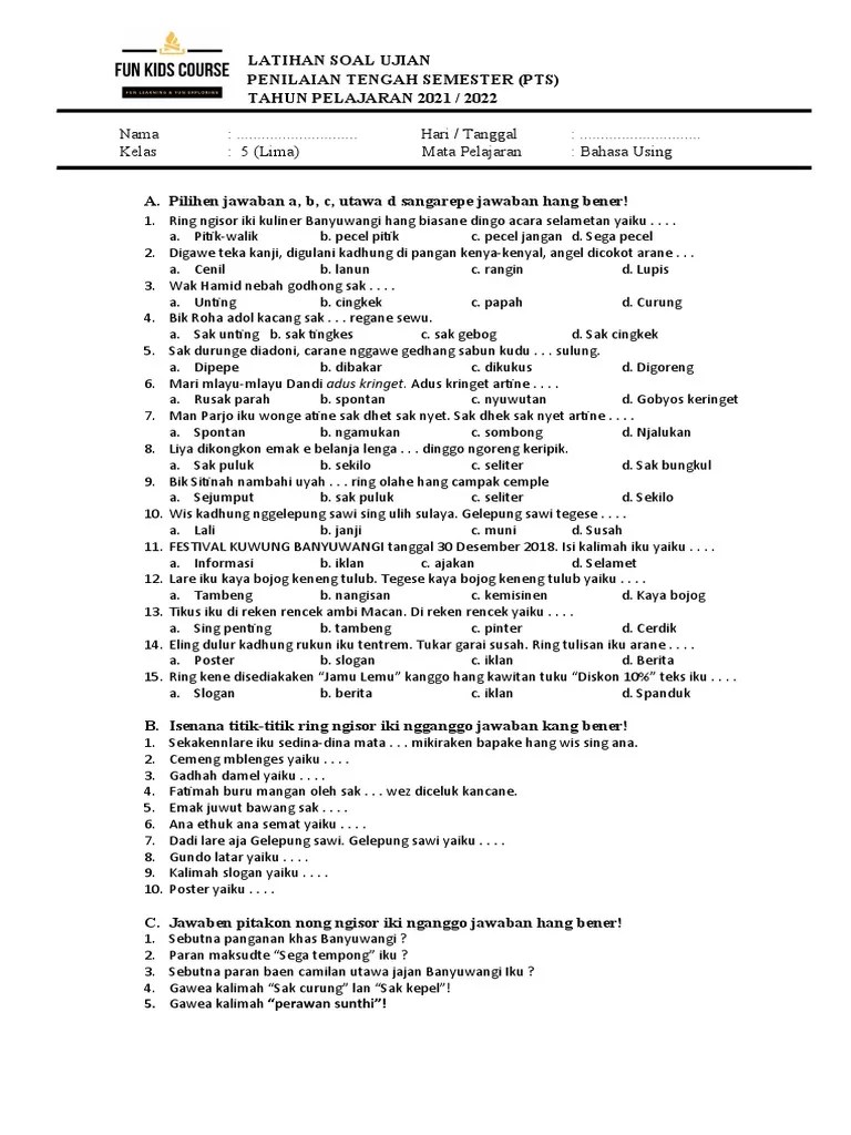 Kelas 5 - Bahasa Using | PDF