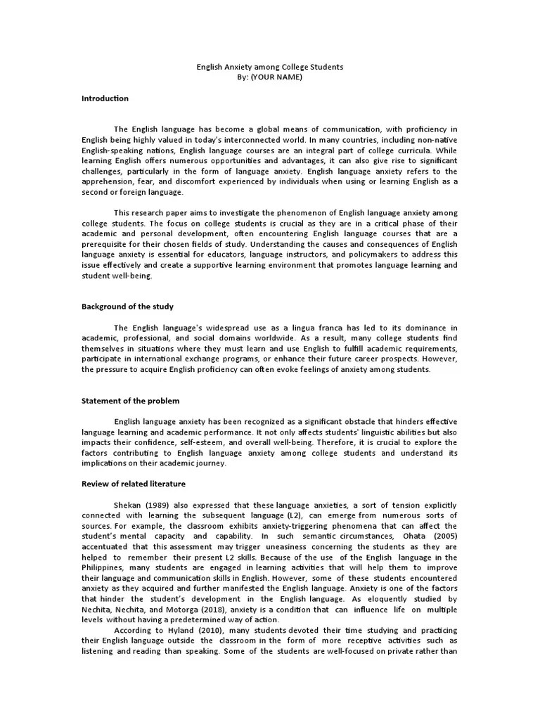 English Anxiety Among College Students | PDF | Anxiety | English Language