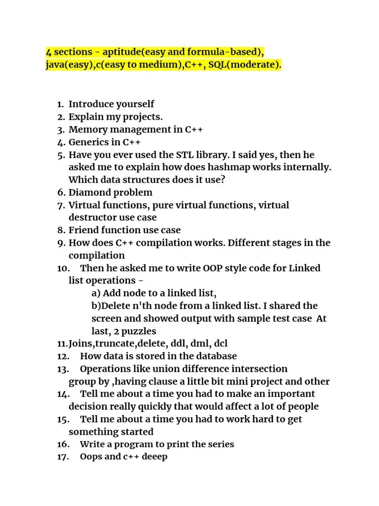 PTC Interview Questions | PDF | C++ | Class (Computer Programming)