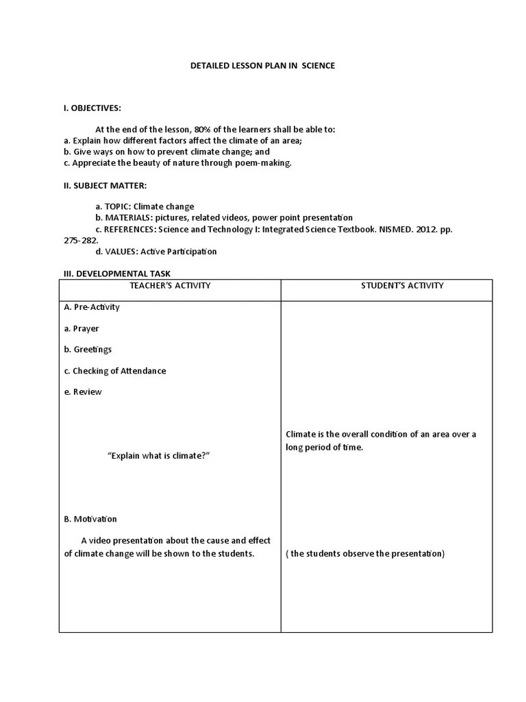 Detailed-Lesson-Plan-in-Science (Climate Change) | PDF | Human Impact On The Environment ...