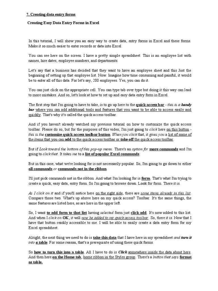 Creating Easy Data Entry Forms In Excel | PDF | Microsoft Excel ...