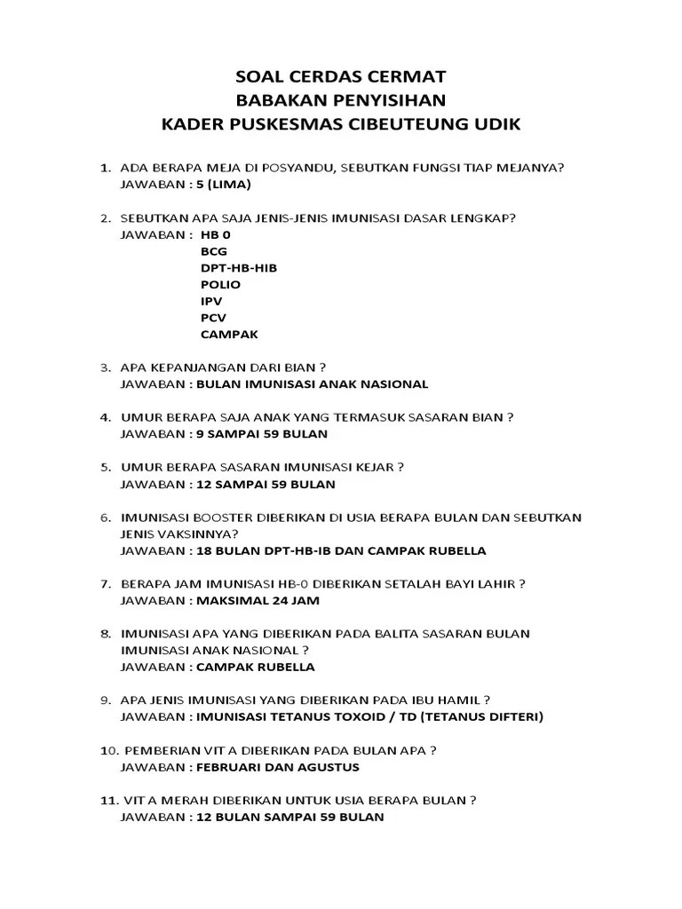 Soal Cerdas Cermat Kader | PDF