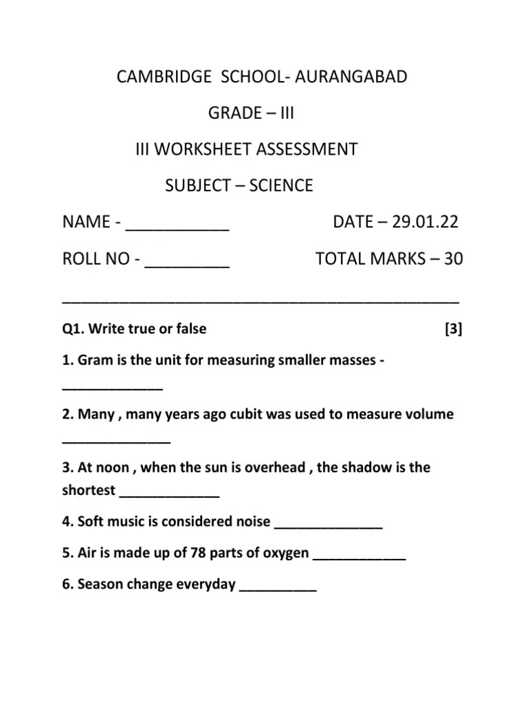 Cambridge School Grade 3 Science Paper 3RD Worksheet | PDF | Metrology | Physical Quantities