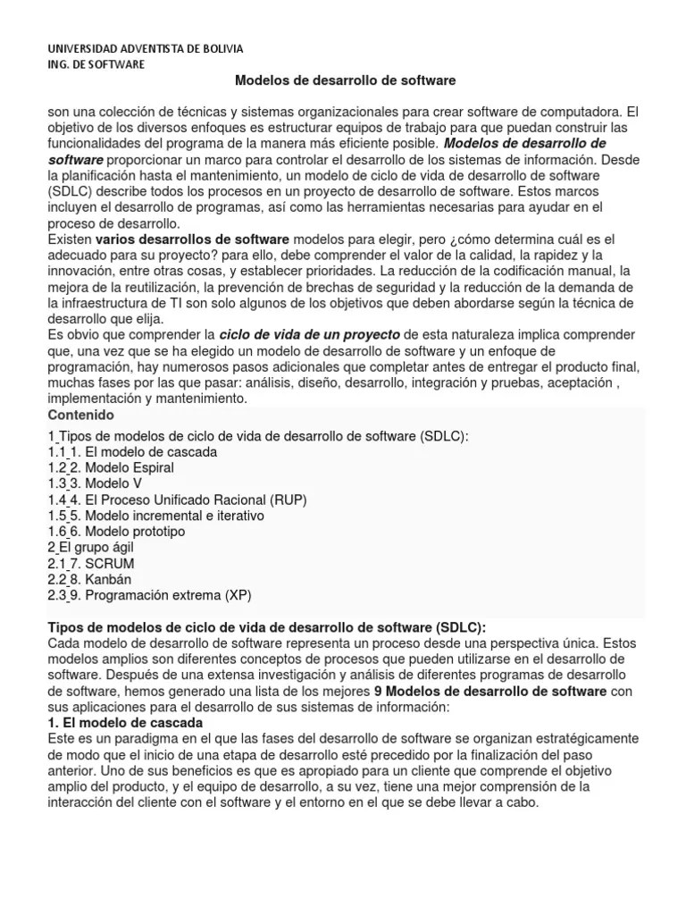 Modelos De Desarrollo De Software | PDF | Software | Ingeniería De Software
