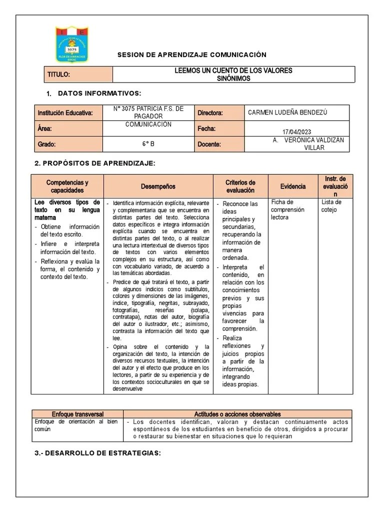 Sesion De Aprendizaje Comunicación | PDF