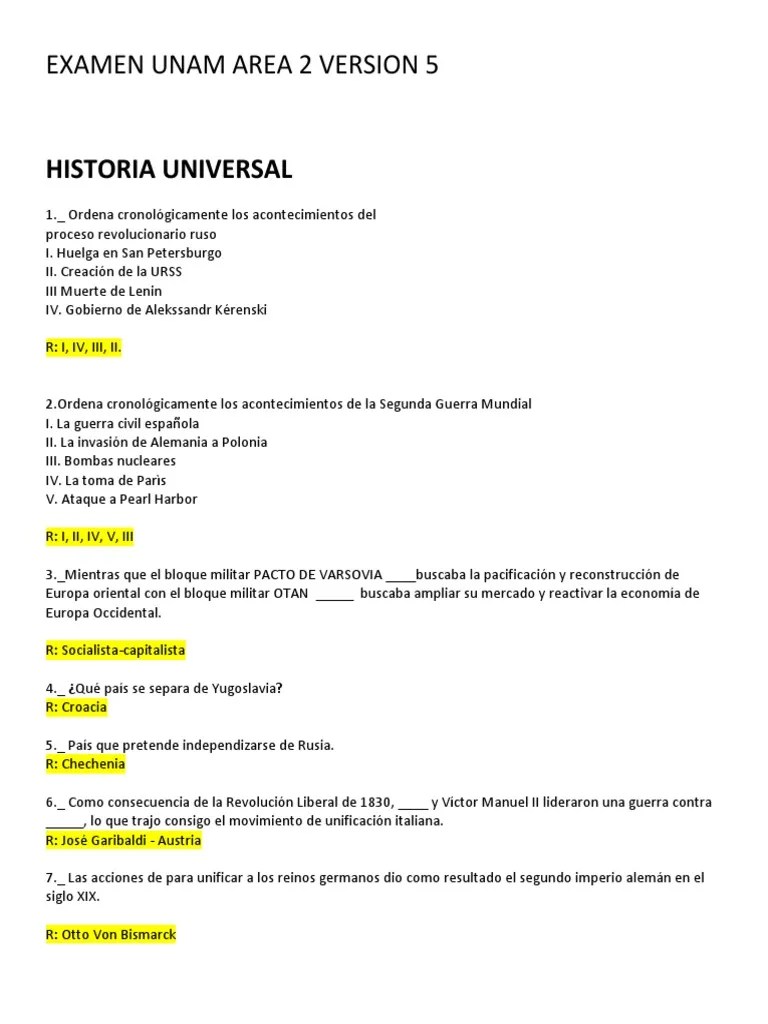 Examen Unam Area 2 Version 5 | PDF
