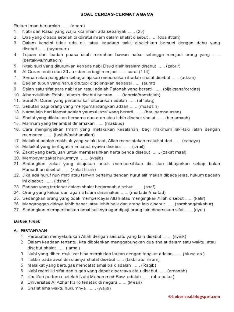 Soal Cerdas Cermat Pai SD | PDF