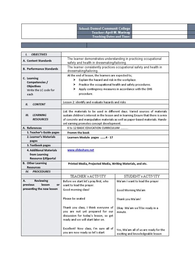 Lesson Plan April | PDF | Hazards | Occupational Safety And Health