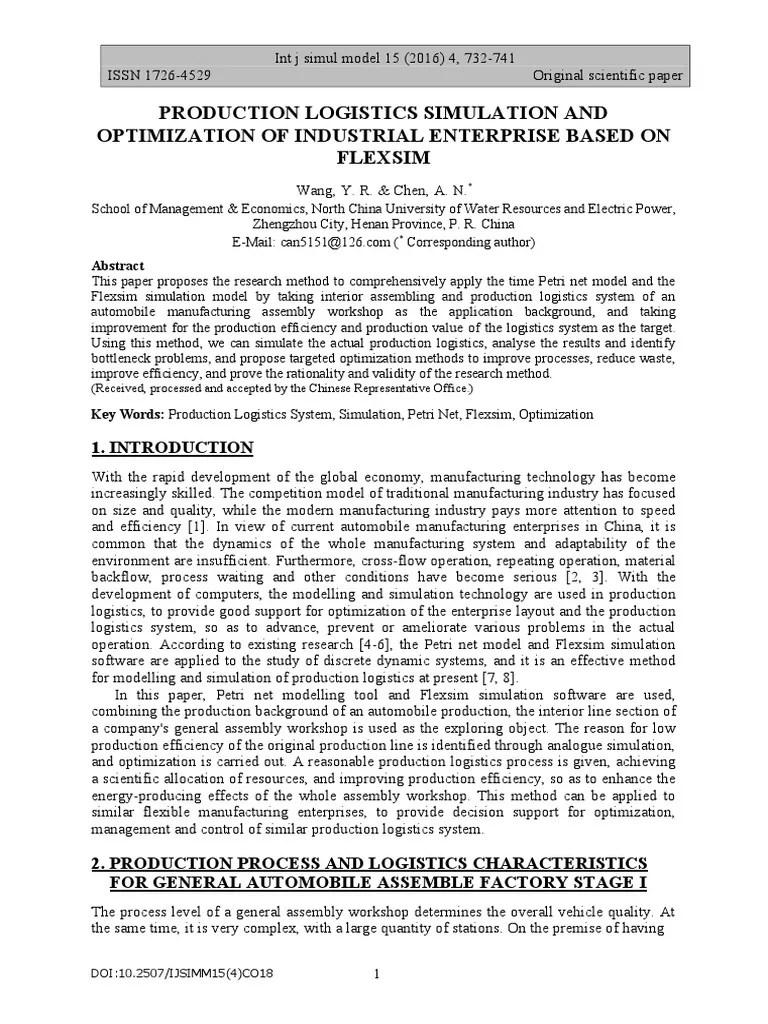 Production Logistics Simulation And Optimization Of Indistrial Enterprise | PDF | Mathematical ...