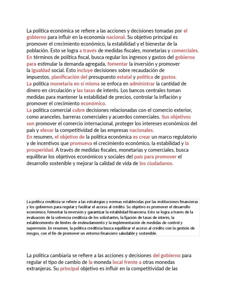 La Política Económica Se Refiere A Las Acciones Y Decisiones Tomadas ...