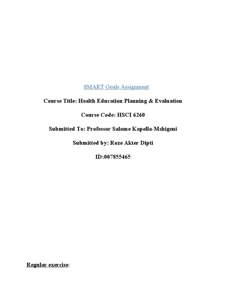 Smart Goals Assignment | PDF | Physical Fitness | Hobbies