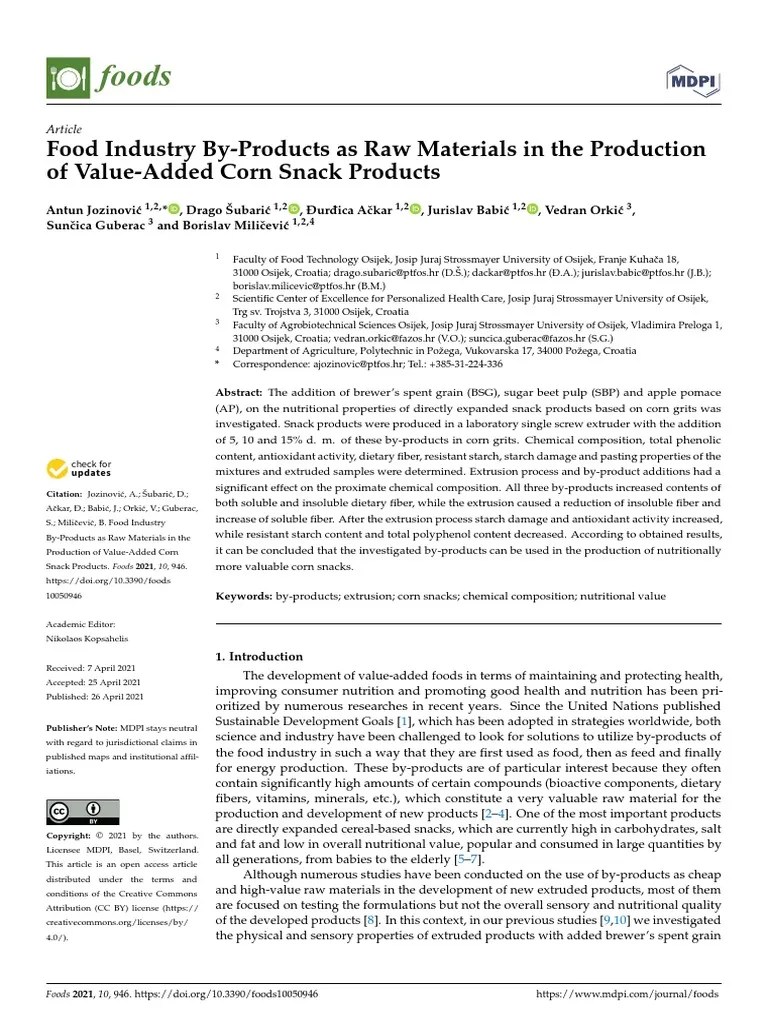 Food Industry By-Products As Raw Materials In The | PDF | Dietary Fiber ...