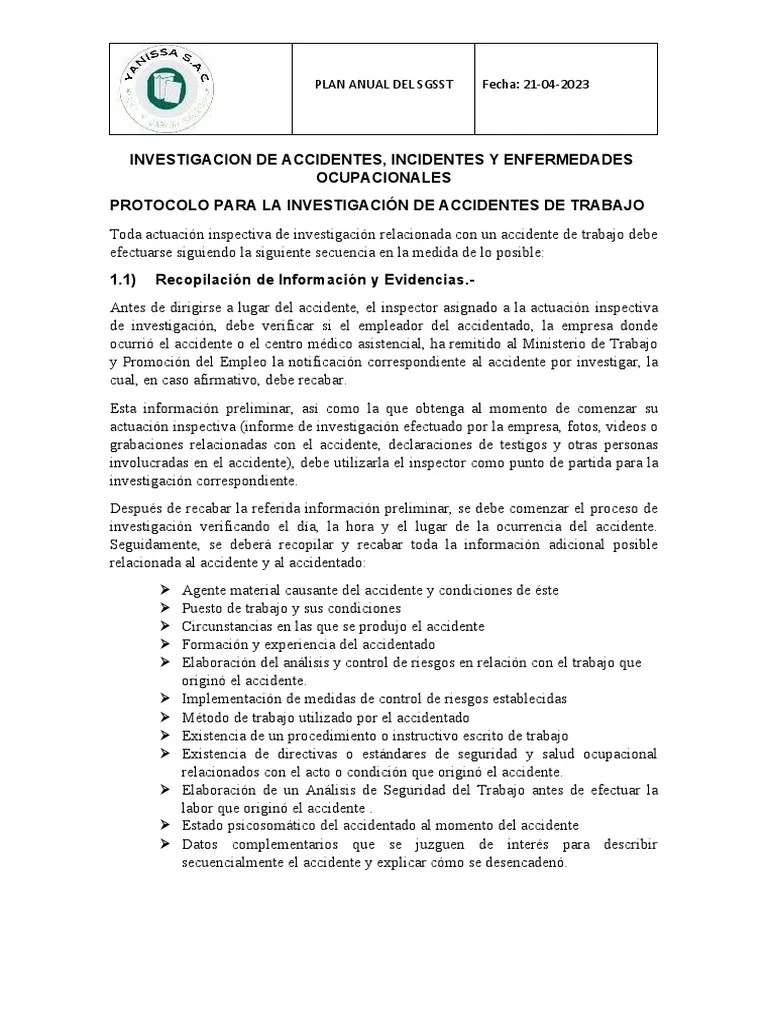 Investigación De Accidentes De Trabajo | PDF