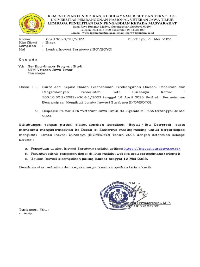 Lomba Inovasi Surabaya Tahun 2023 | PDF