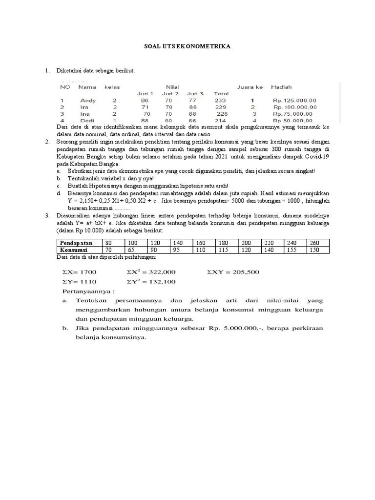 Soal Uts Ekonometrika | PDF