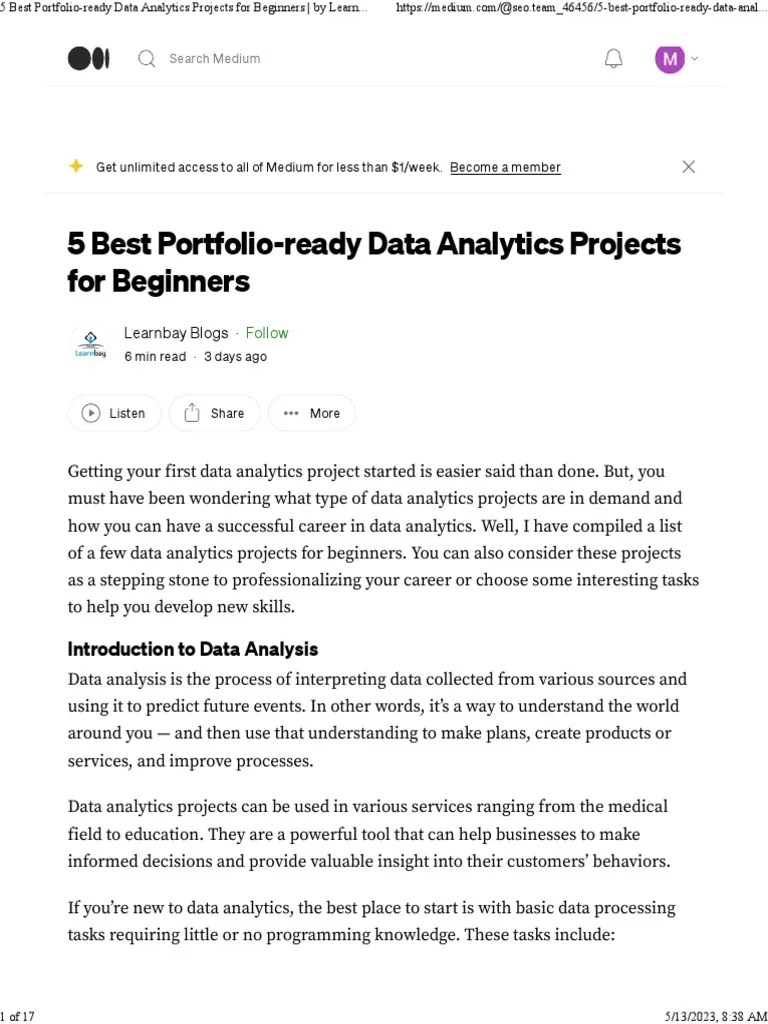 5 Best Portfolio-Ready Data Analytics Projects For Beginners By ...