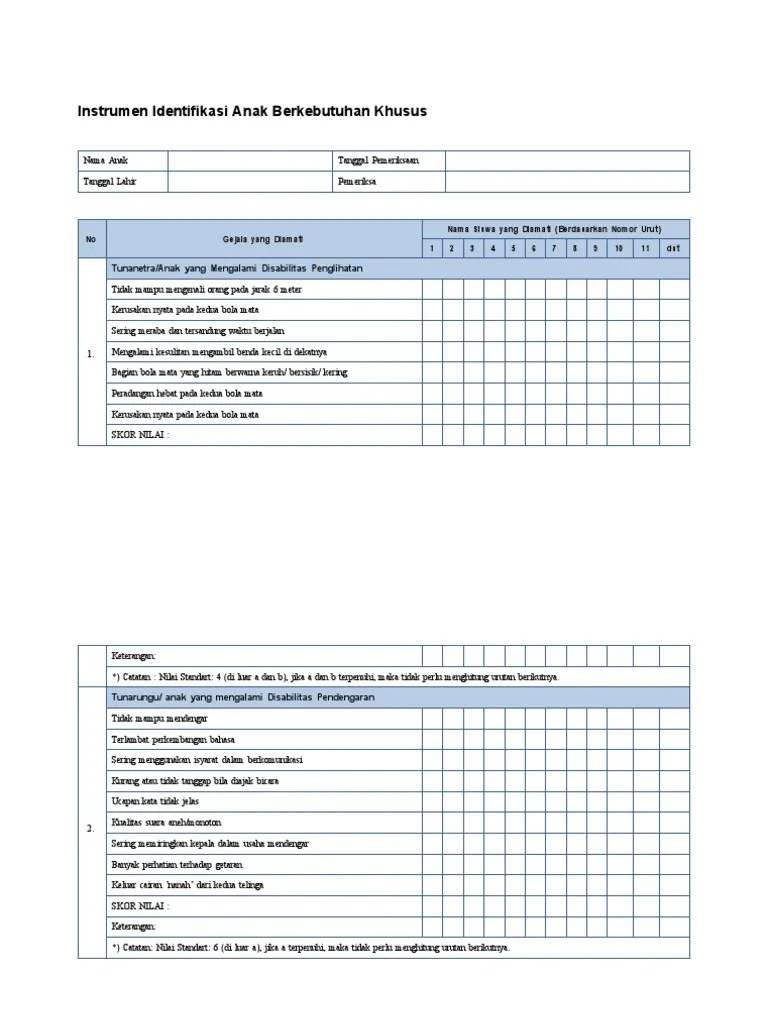 Instrumen Identifikasi Anak Berkebutuhan Khusus | PDF