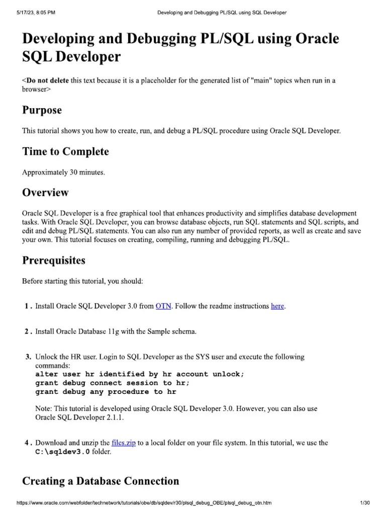 Developing And Debugging PL&SQL Using Oracle SQL Developer | PDF