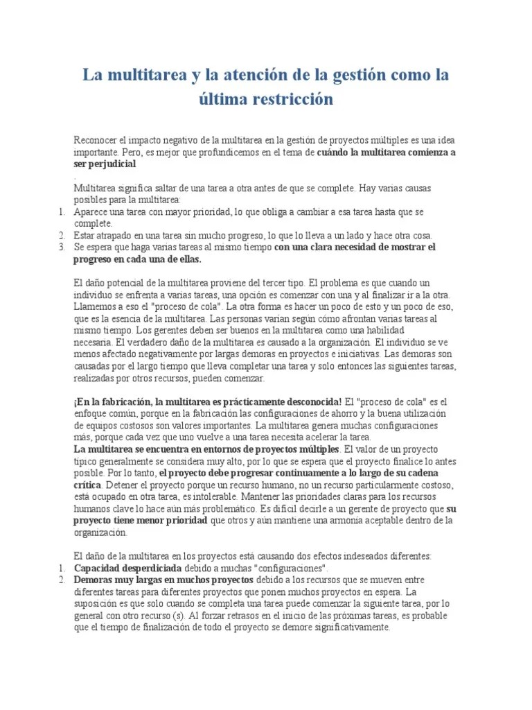 La Multitarea Y La Atención De La Gestión Como La última Restricción | PDF | Planificación