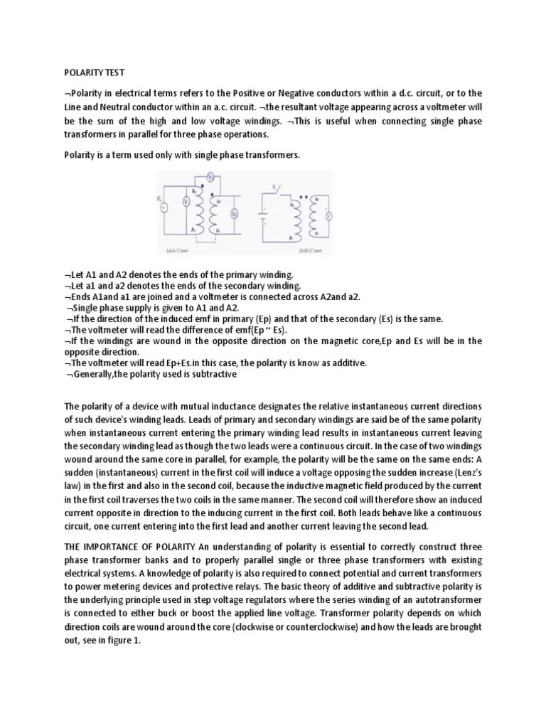 Polarity Test Transformer | PDF | Transformer | Inductor