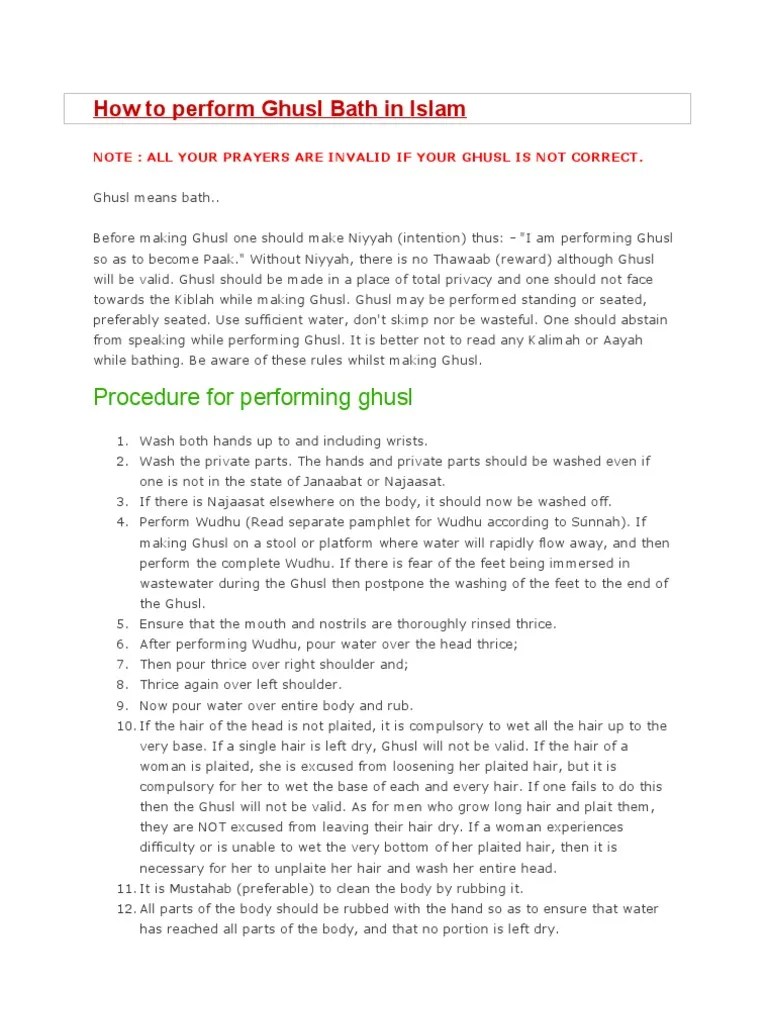 How To Perform Ghusl Bath In Islam | PDF | Sharia | Islamic Behaviour And Experience