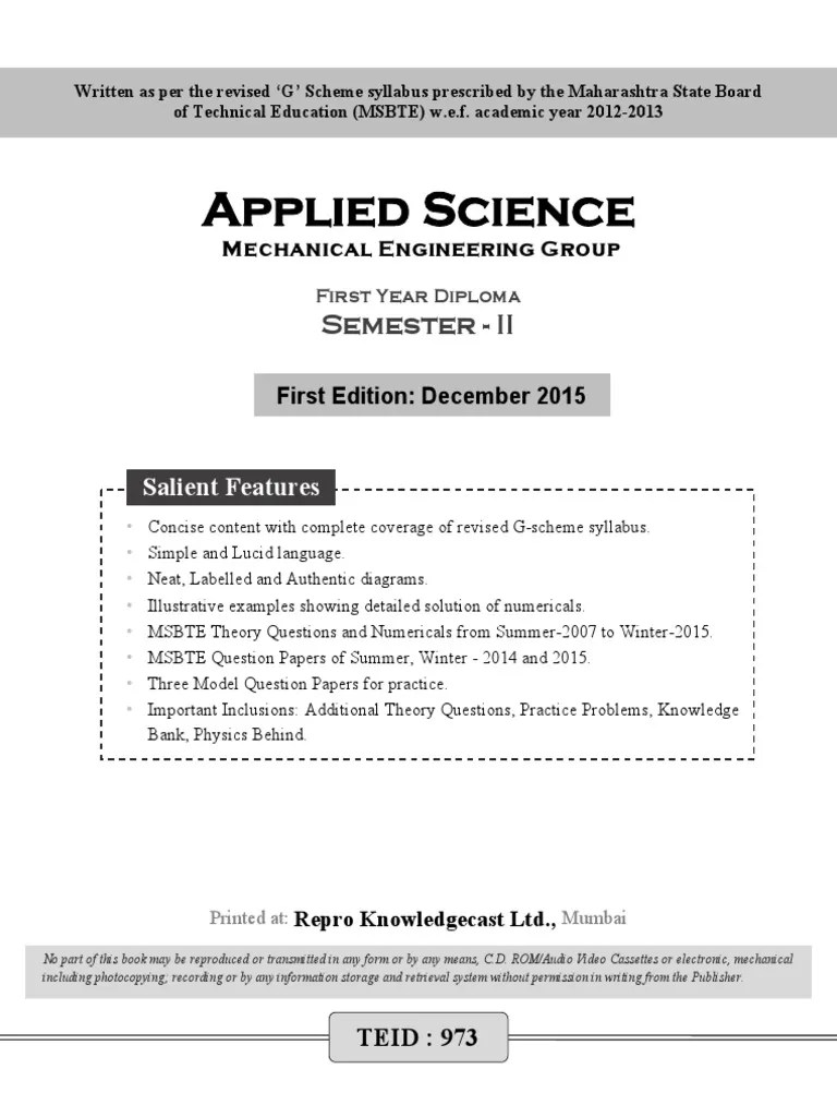 Msbte G Scheme Applied Science Mechanical Engineering Group Semester II ...