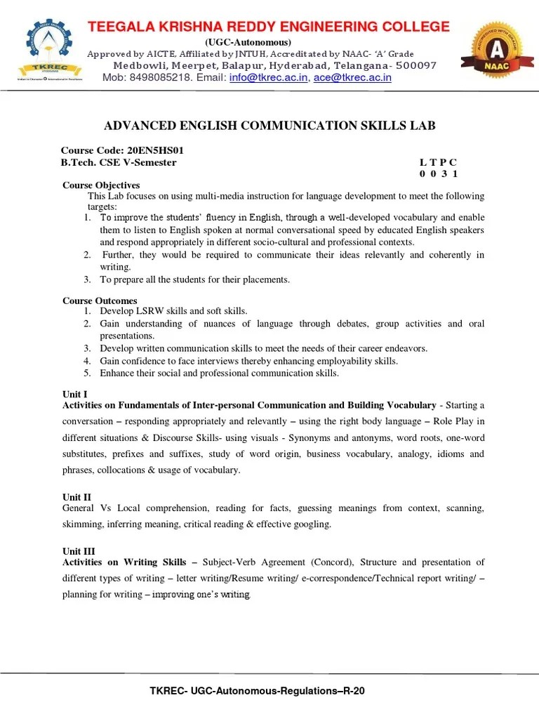 Advanced English Communication Skills Lab | PDF | Reading Comprehension | Applied Linguistics