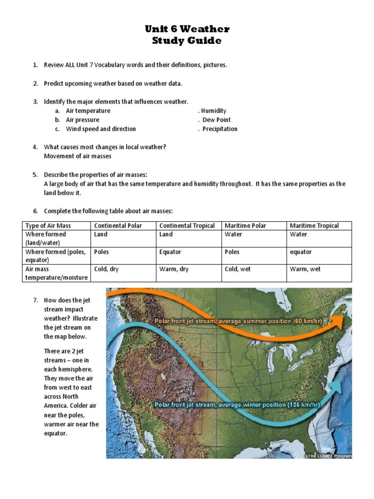 Unit 6 Study Guide Pdf Pdf Cloud Humidity