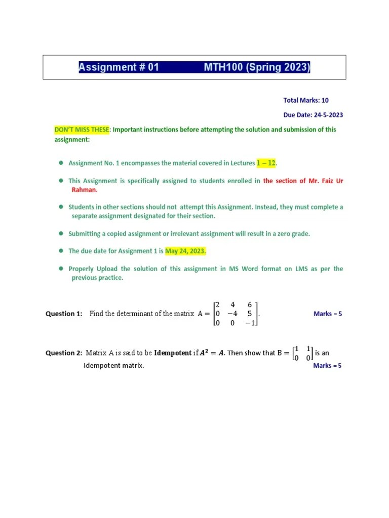 Assignment-1 MTH100 (Faiz Ur Rahman) | PDF | Teaching Methods & Materials